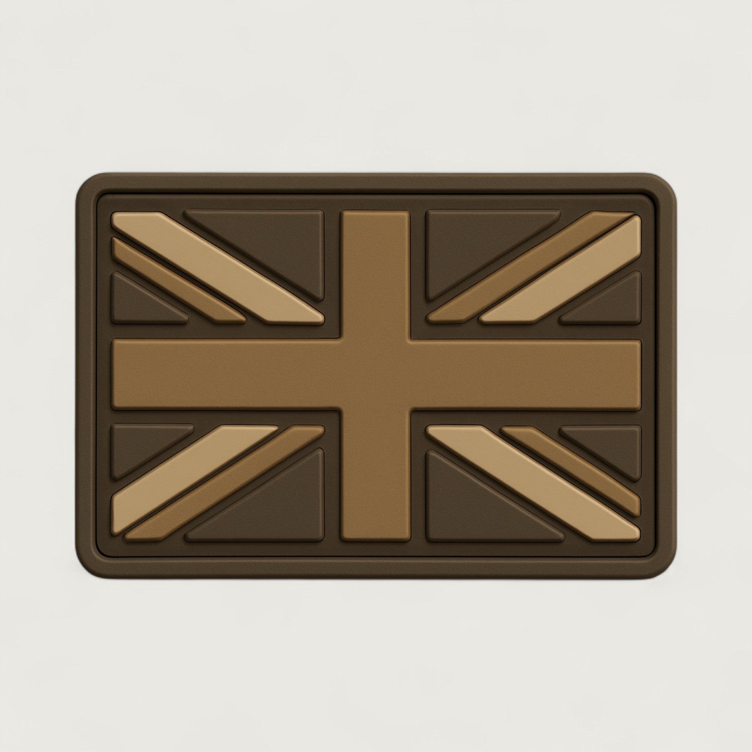 PVC tactical patch featuring a subdued Union Jack design in brown and tan tones – military-style UK flag patch for uniforms, gear, or backpacks